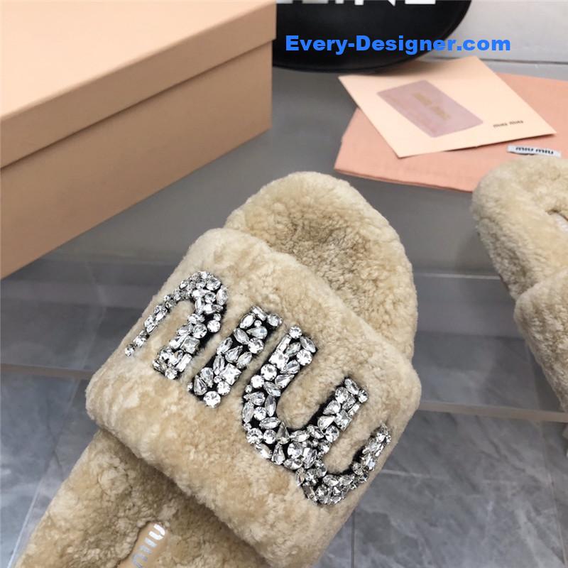 miumiu diamond buckle wool slippers