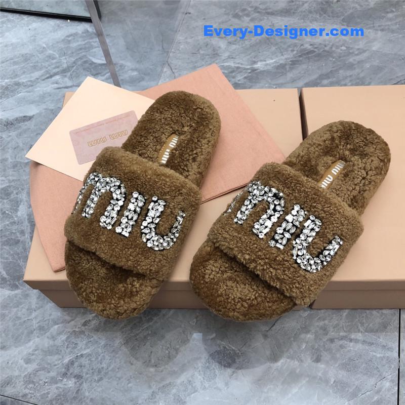 m1um1u D1am0nd buckle wool slippers