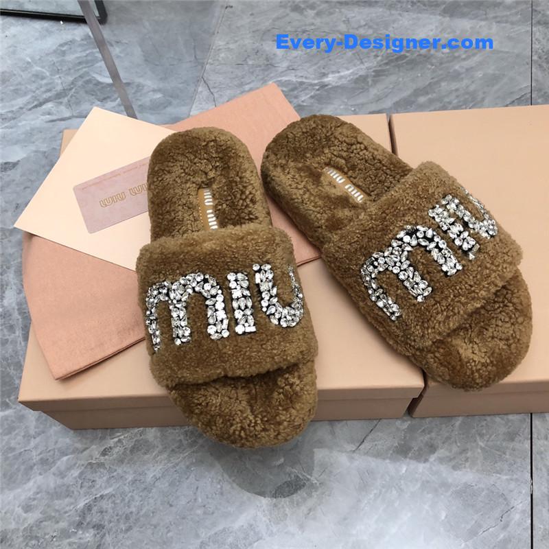 m1um1u D1am0nd buckle wool slippers