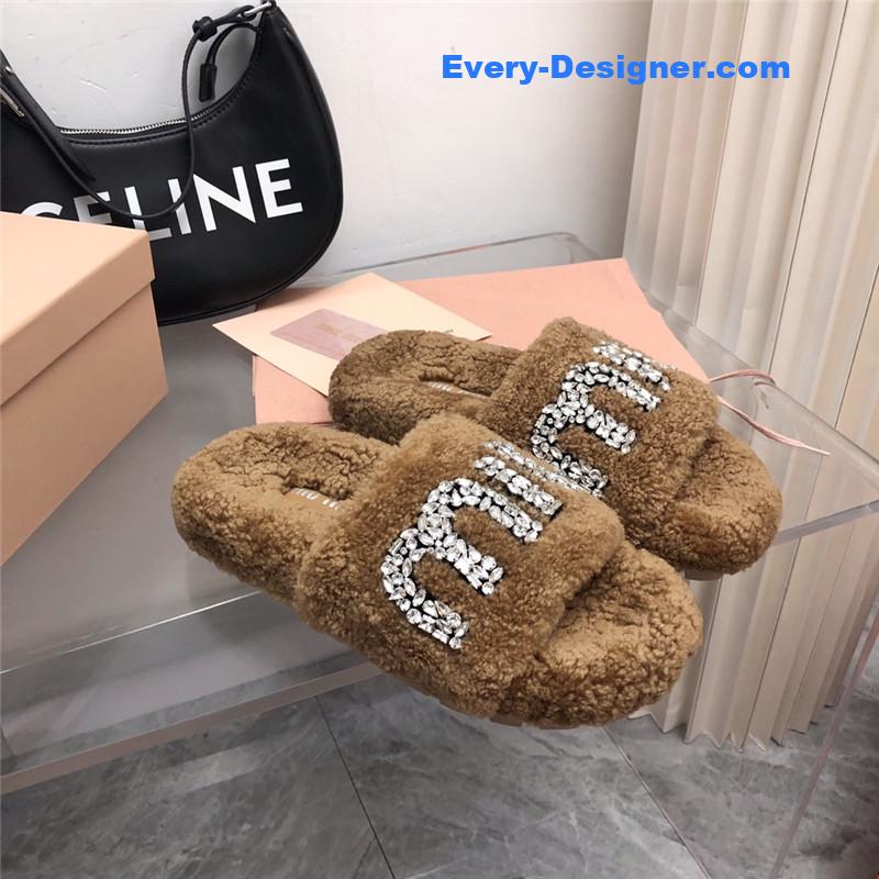 miumiu diamond buckle wool slippers