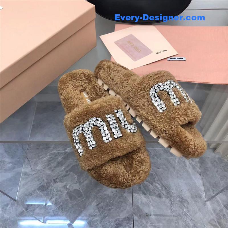 m1um1u D1am0nd buckle wool slippers