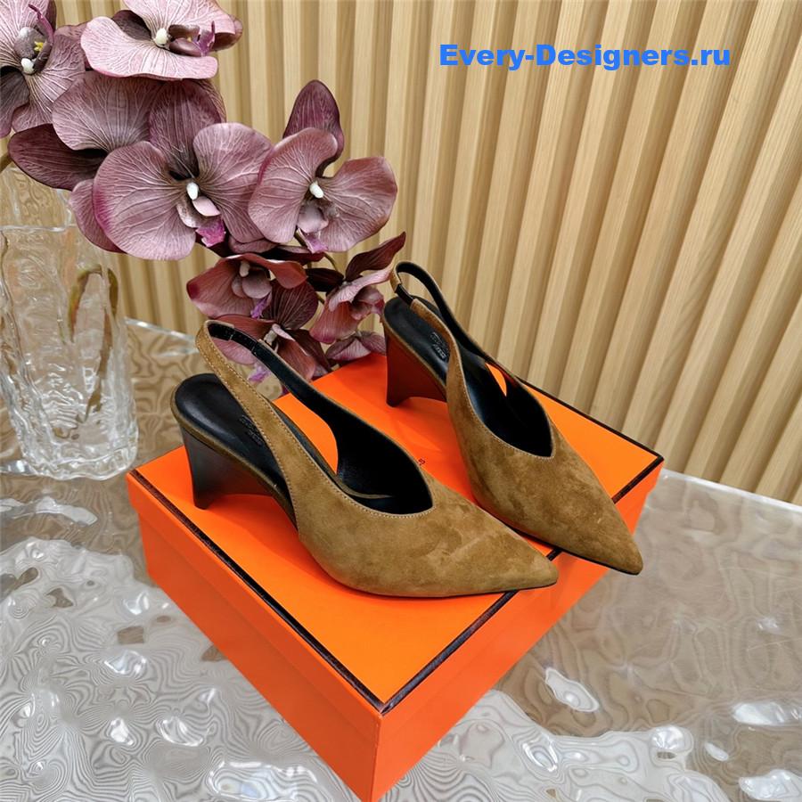 H**me5 orange suède high pointed slingbacks