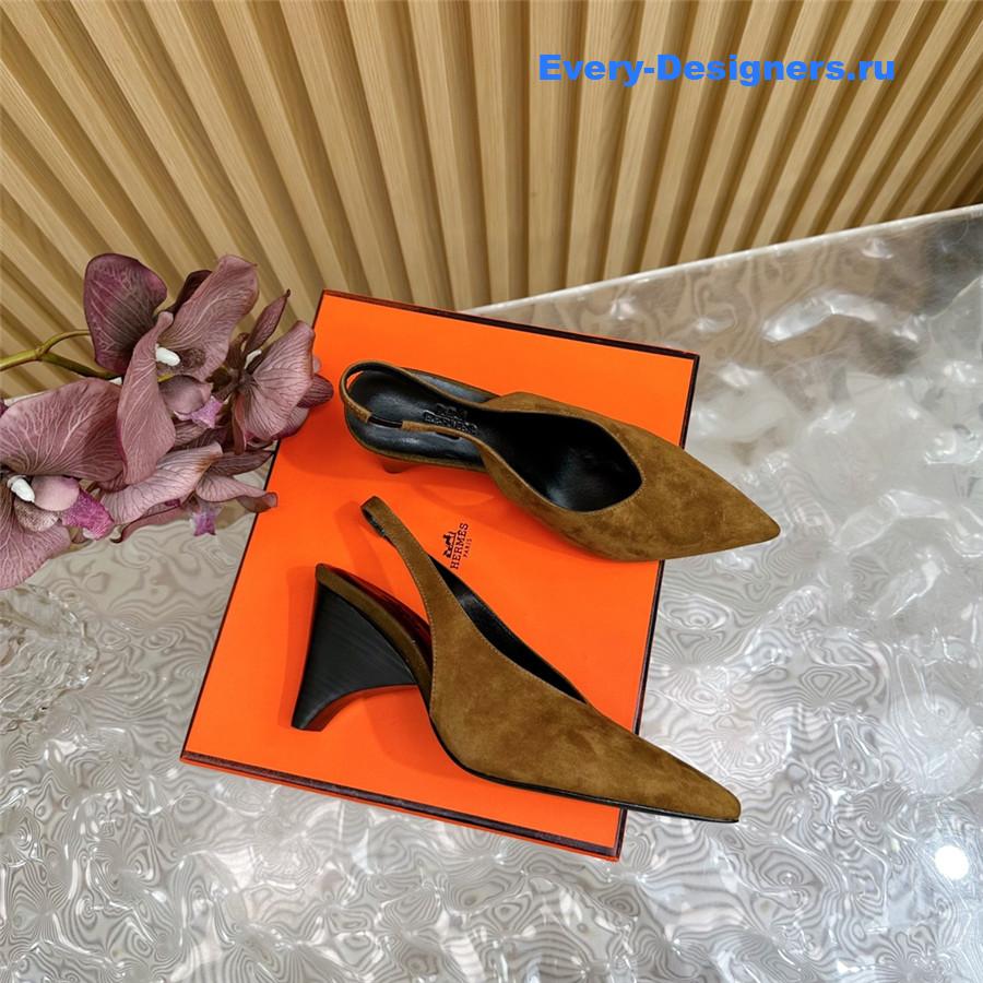 H**me5 orange suède high pointed slingbacks