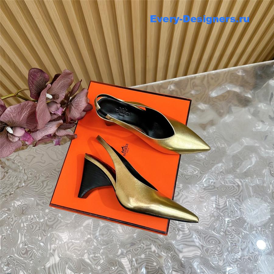 H**me5 goatskin high pointed slingbacks in gold