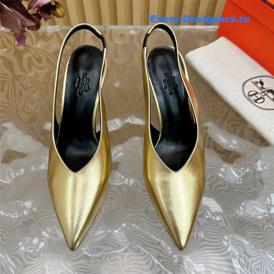 H**me5 goatskin high pointed slingbacks in gold