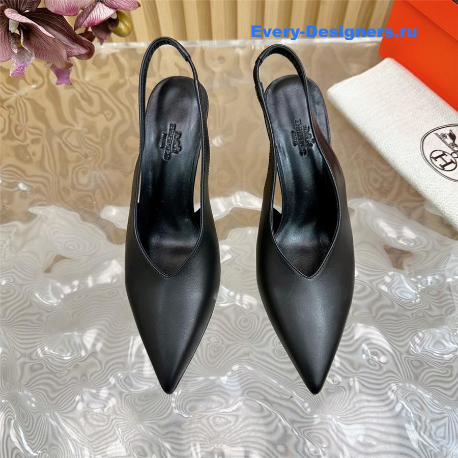 H**me5 calfskin high pointed slingbacks in black
