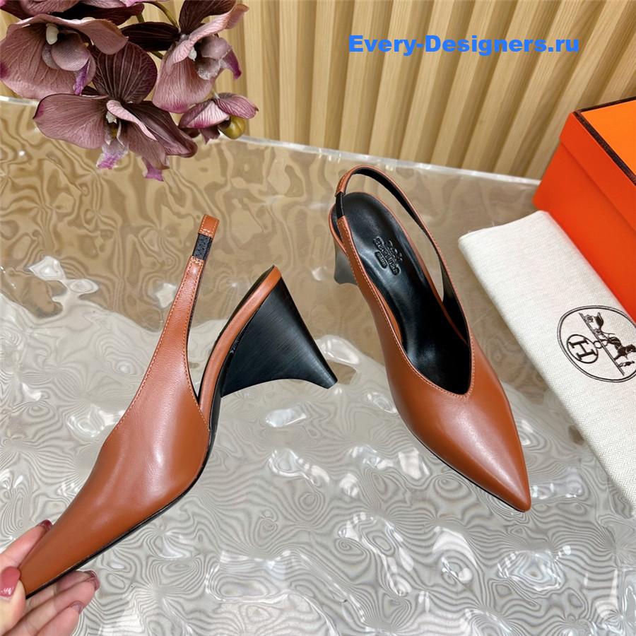 H**me5 calfskin high pointed slingbacks in brown