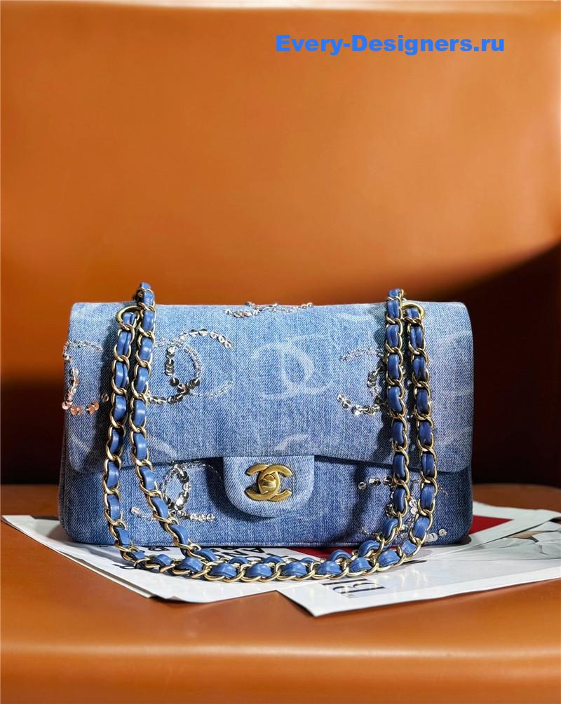 Ch**el blue denim sequin cc flap bag