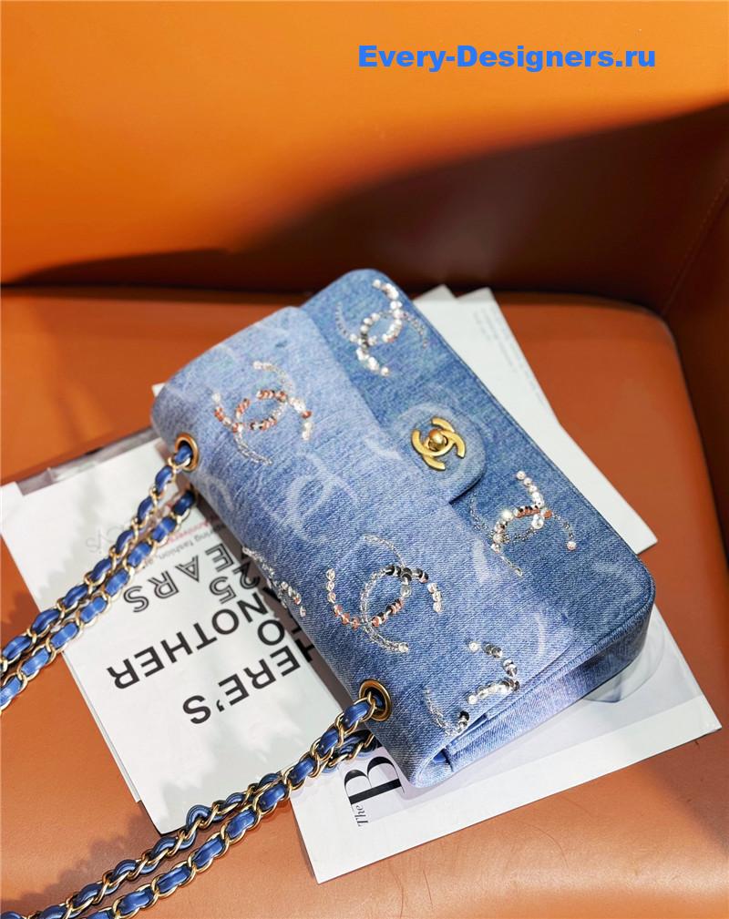 Ch**el blue denim sequin cc flap bag
