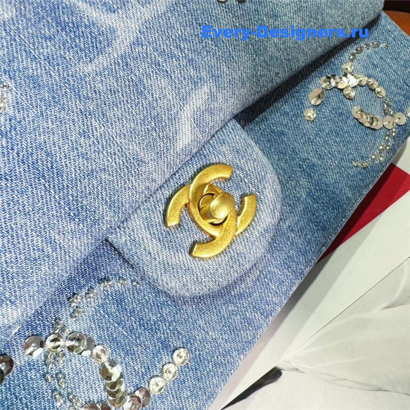 Ch**el blue denim sequin cc flap bag