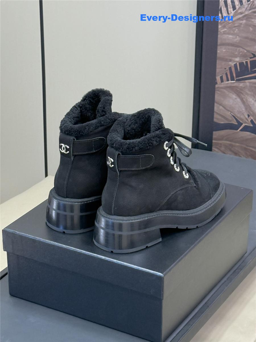 Ch**el black fur ankle boots