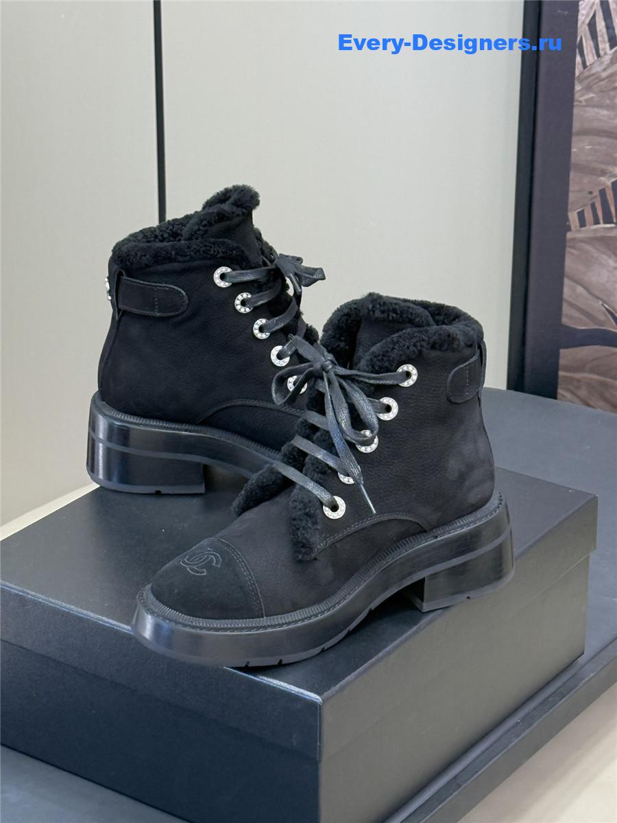 Ch**el black fur ankle boots