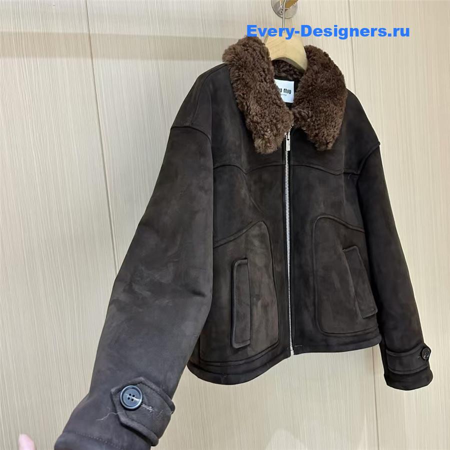 MIU MIU Suede Leather Fur Coat