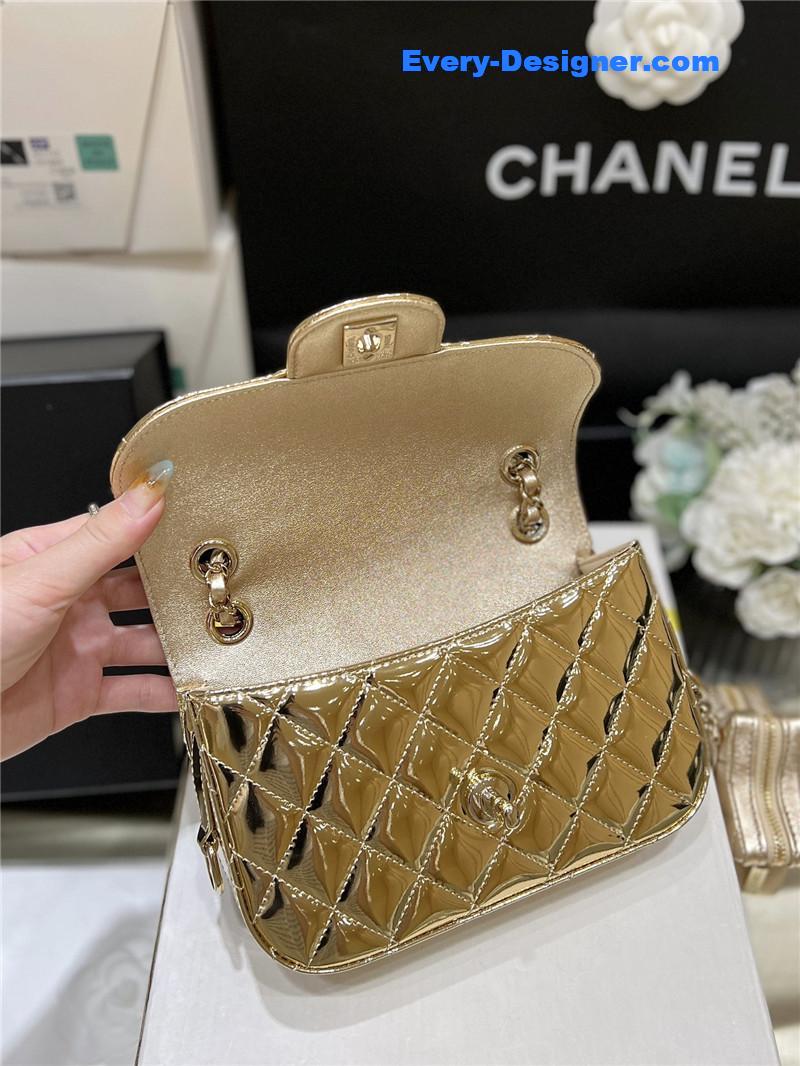 Ch**el cf gold patent leather flap bag