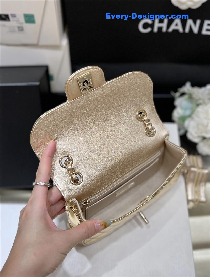 Ch**el cf gold patent leather flap bag