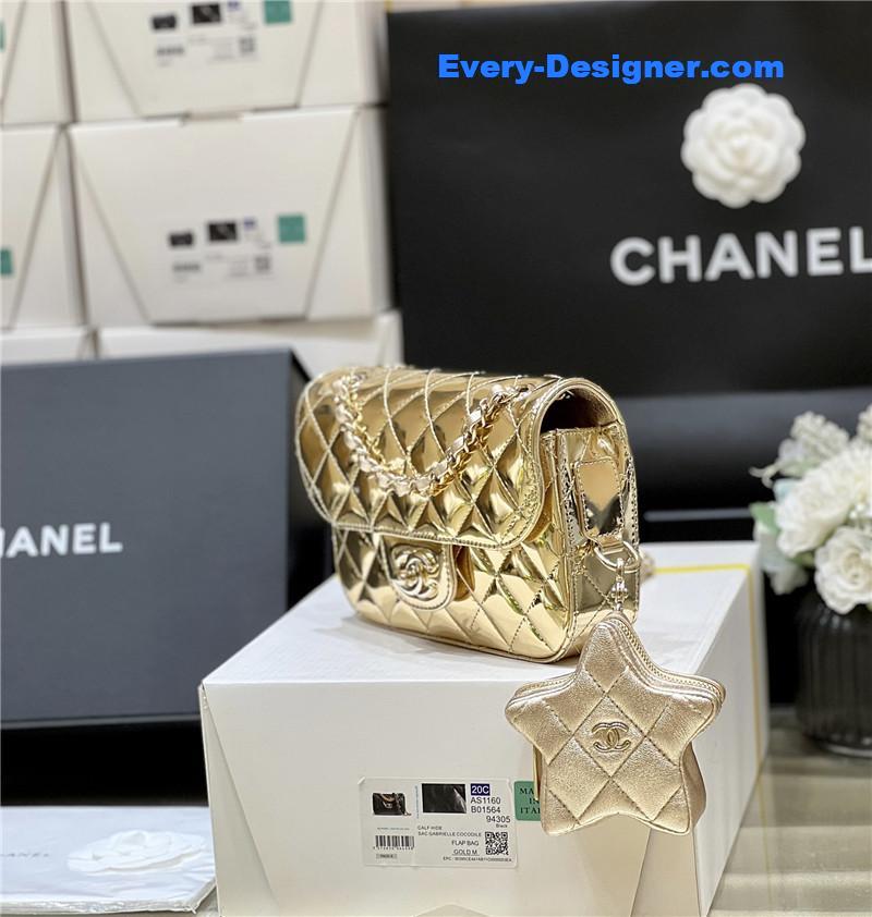 Ch**el cf gold patent leather flap bag