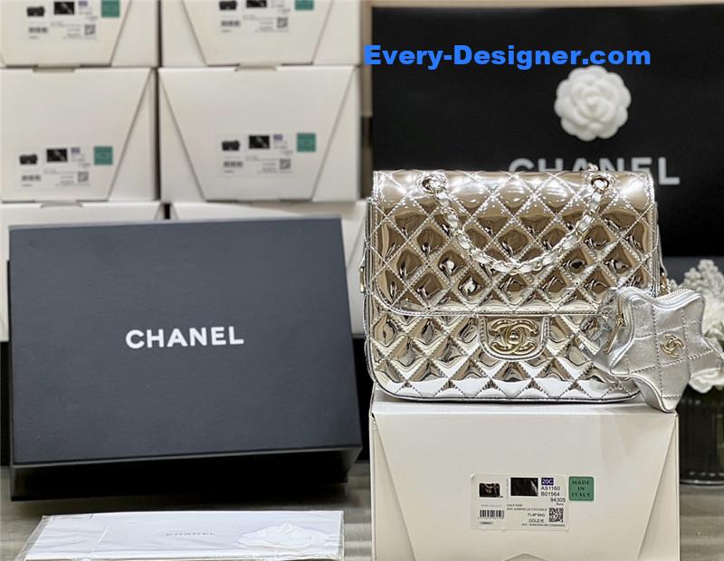 Ch**el patent leather silver double backpack