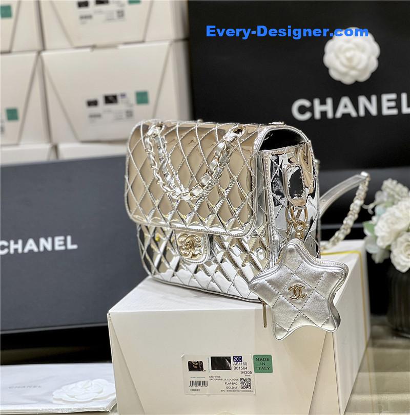 Ch**el patent leather silver double backpack