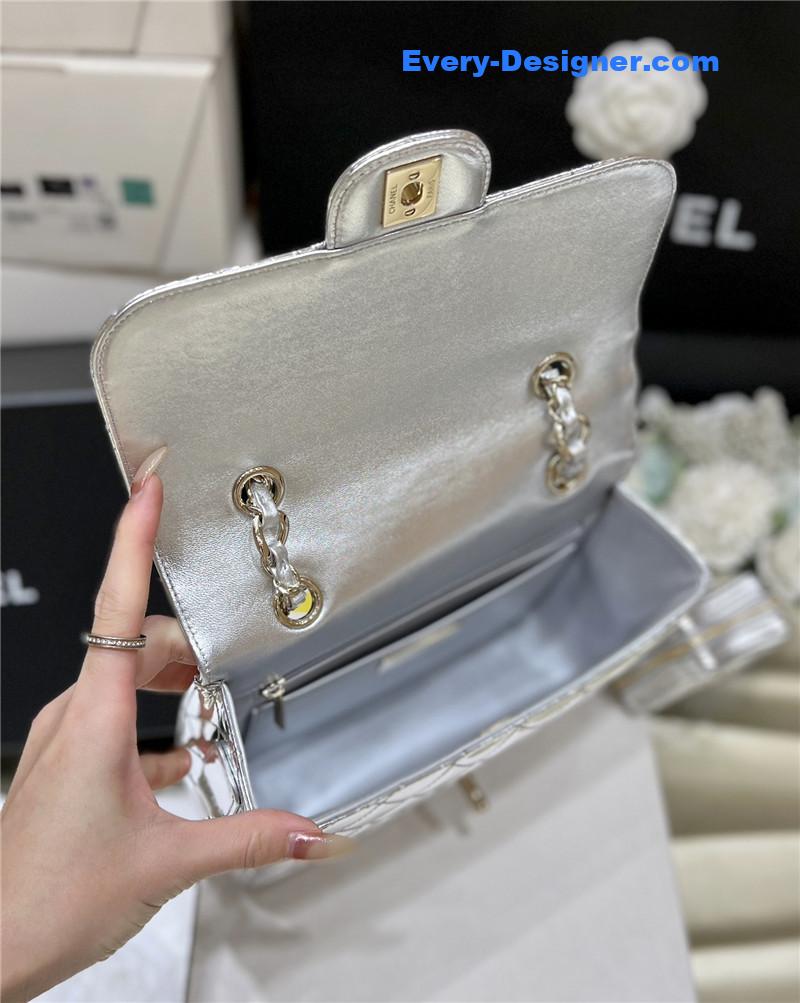 Ch**el patent leather silver double backpack