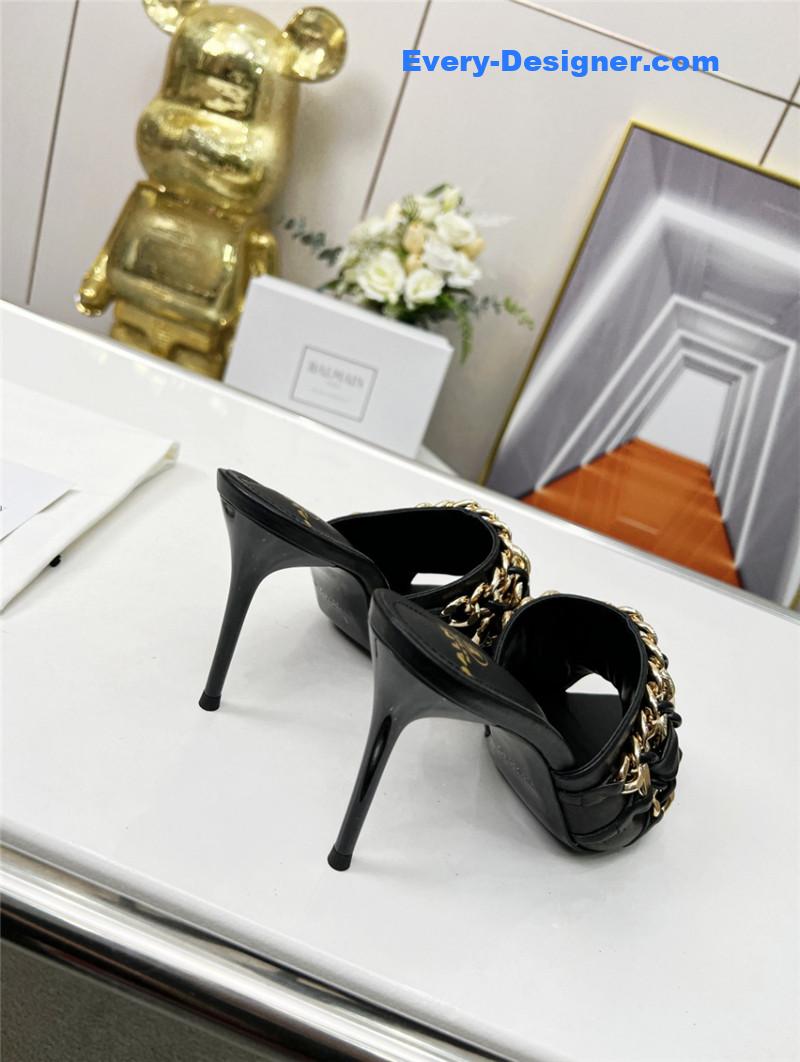 Balmain Metal Chain Heeled Slides