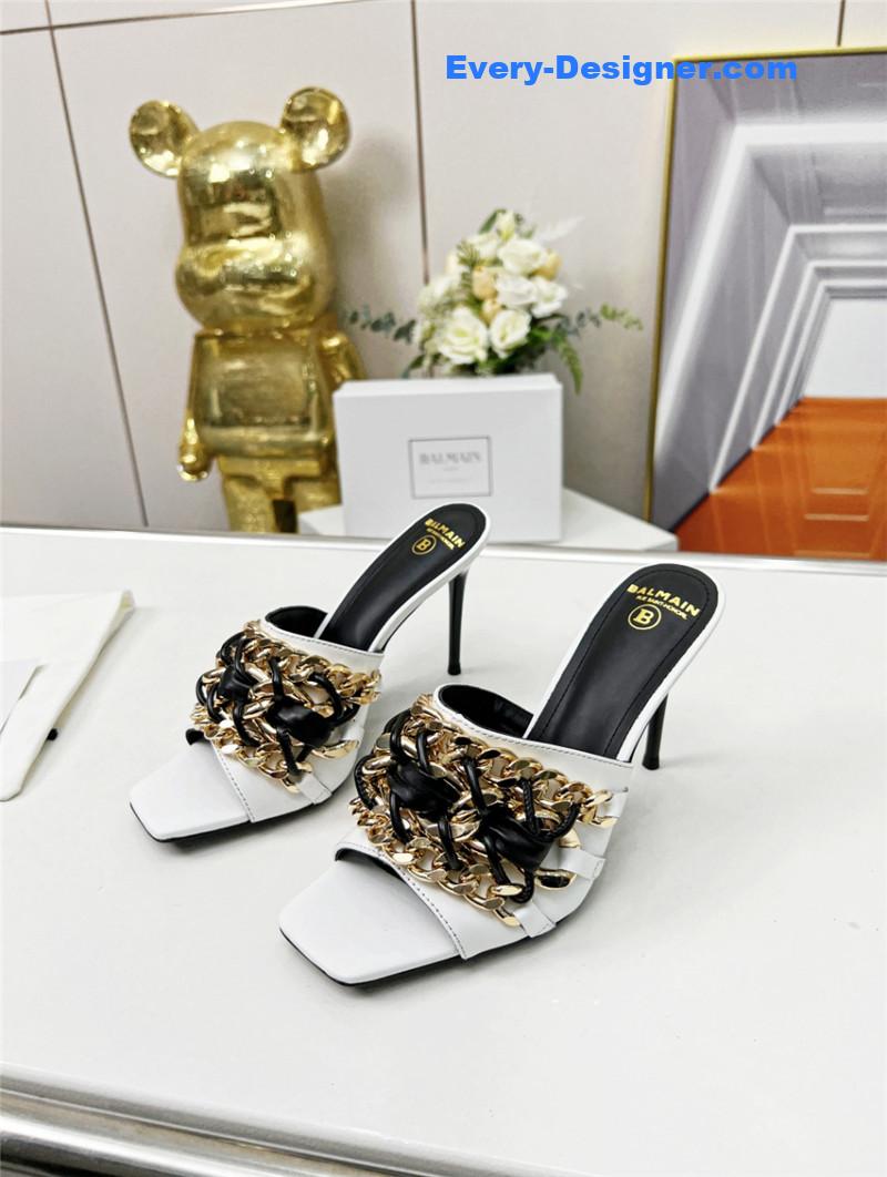 Balmain Metal Chain Heeled Slides