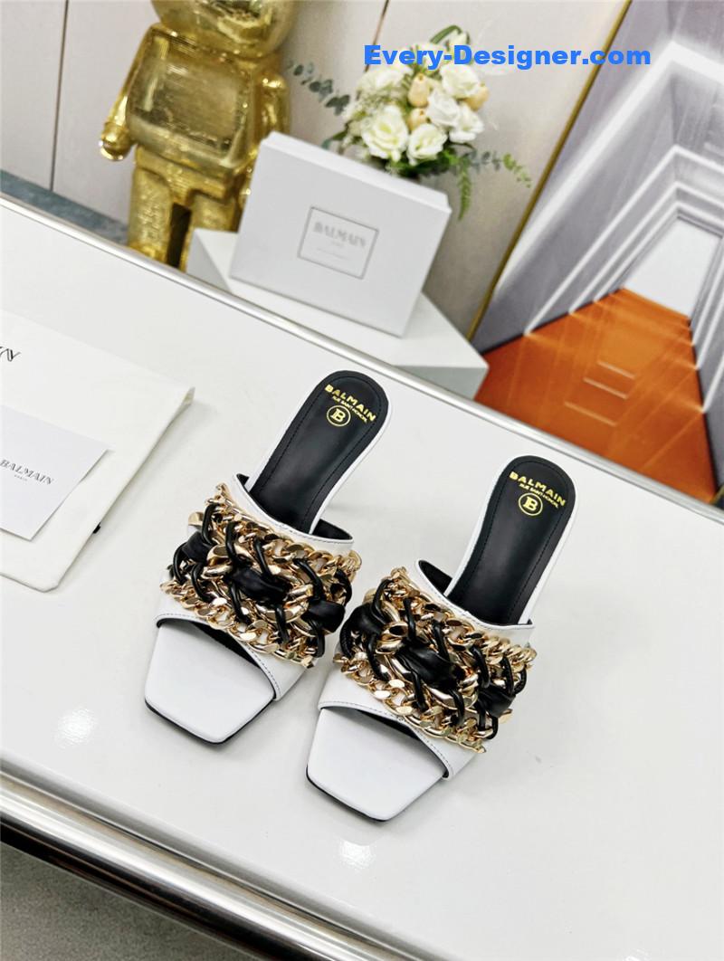 Balmain Metal Chain Heeled Slides