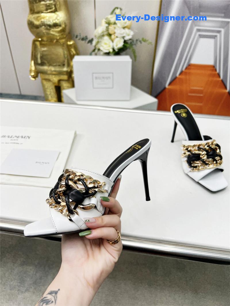 Balmain Metal Chain Heeled Slides