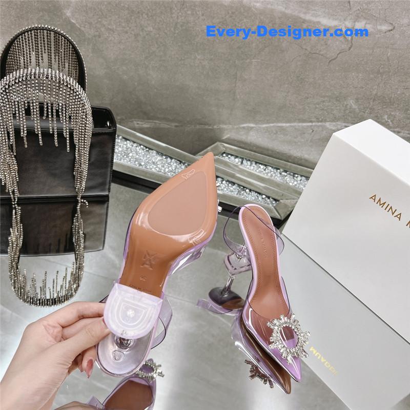 AMINA MUADDI rhinestone buckle heeled slides