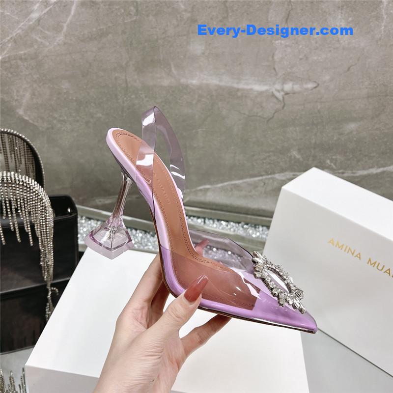 AMINA MUADDI rhinestone buckle heeled slides