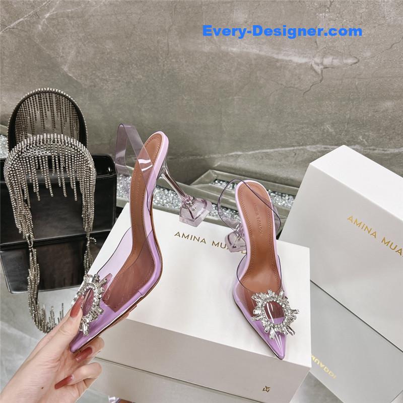 AMINA MUADDI rhinestone buckle heeled slides