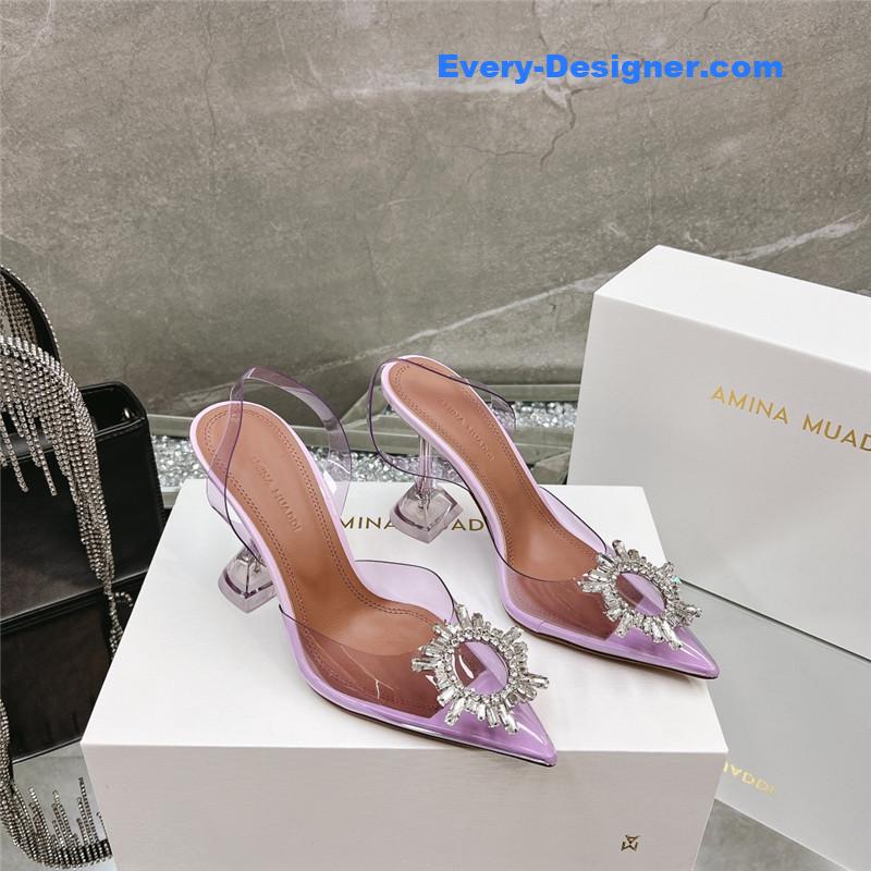 AMINA MUADDI rhinestone buckle heeled slides
