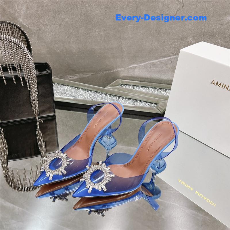 AMINA MUADDI rhinestone buckle heeled slides