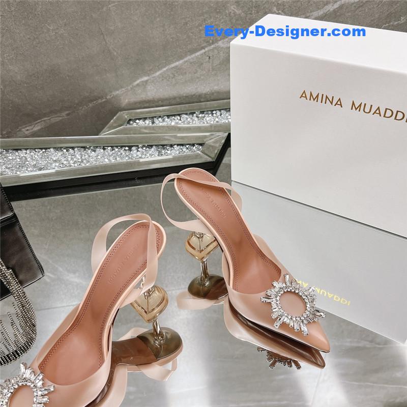 AMINA MUADDI rhinestone buckle heeled slides
