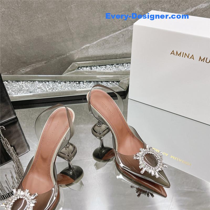 AMINA MUADDI rhinestone buckle heeled slides