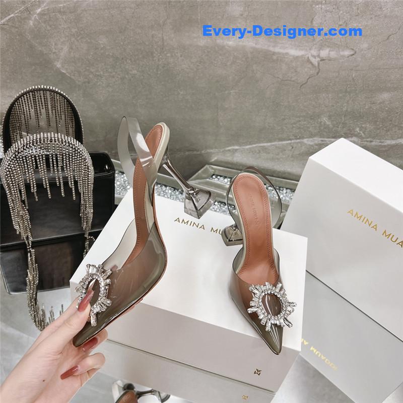 AMINA MUADDI rhinestone buckle heeled slides