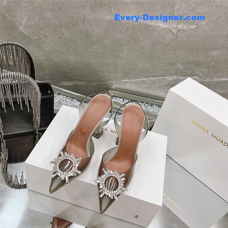 AMINA MUADDI rhinestone buckle heeled slides