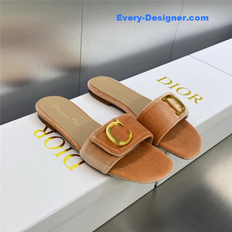 dior CD letter logo metal buckle flat color block sandals