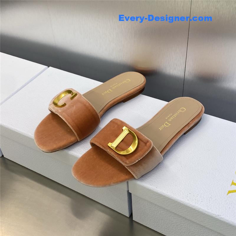 D10r cd letter logo metal buckle flat color block sandals