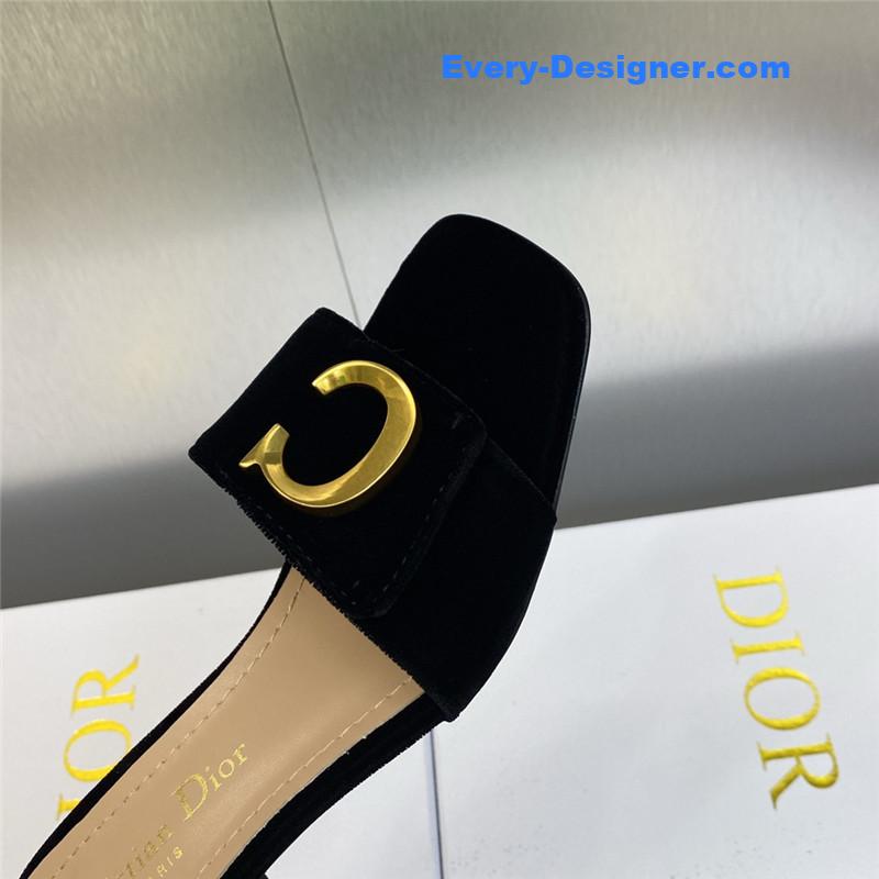 D10r cd letter logo metal buckle flat color block sandals