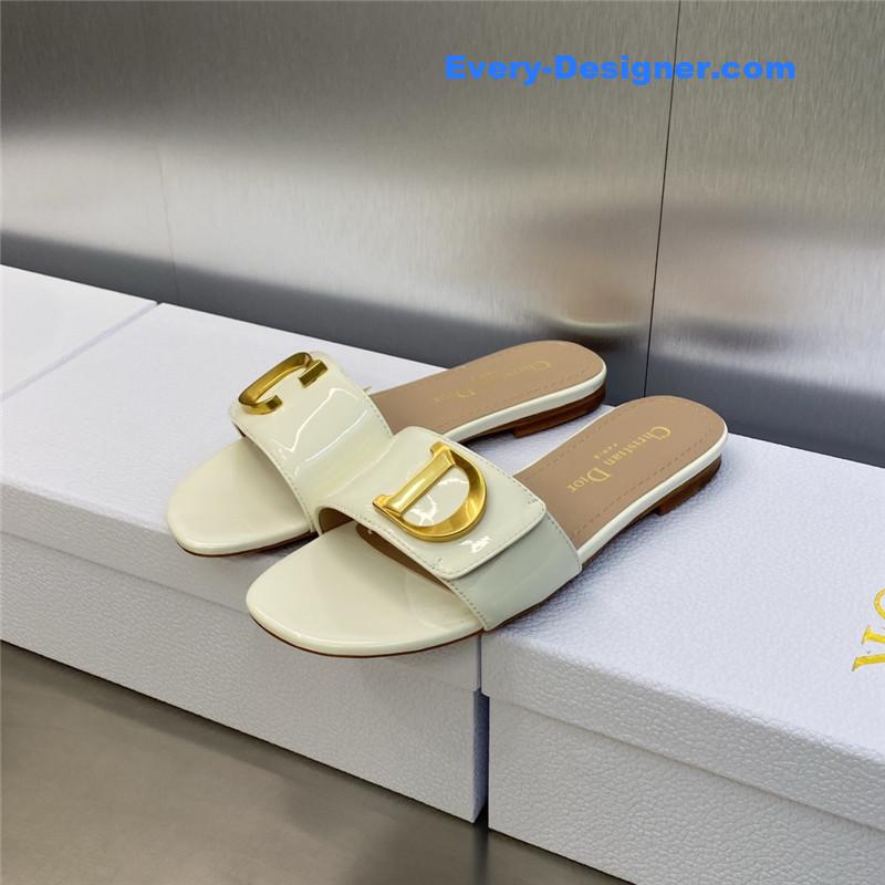 D10r cd letter logo metal buckle flat color block sandals