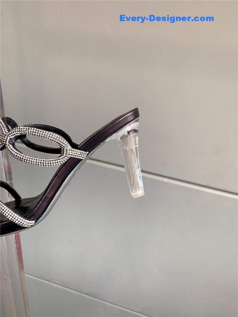 Va1e*ntin0 new crystal heel high-heeled slippers