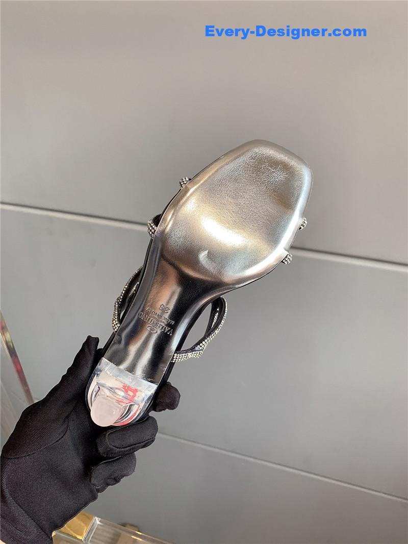 Va1e*ntin0 new crystal heel high-heeled slippers