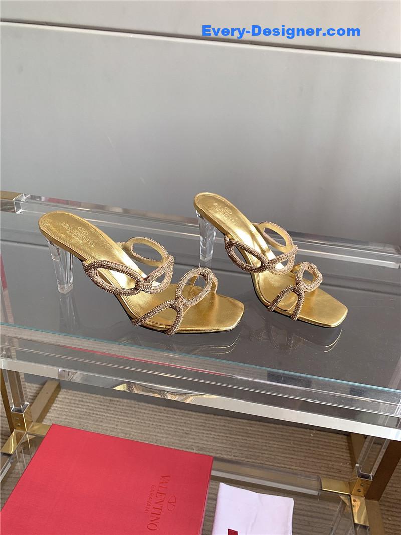 valentino new crystal heel high-heeled slippers