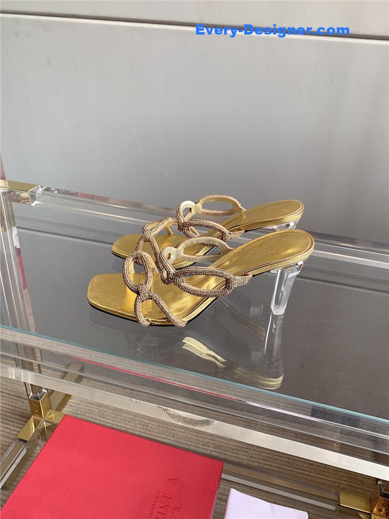 Va1e*ntin0 new crystal heel high-heeled slippers