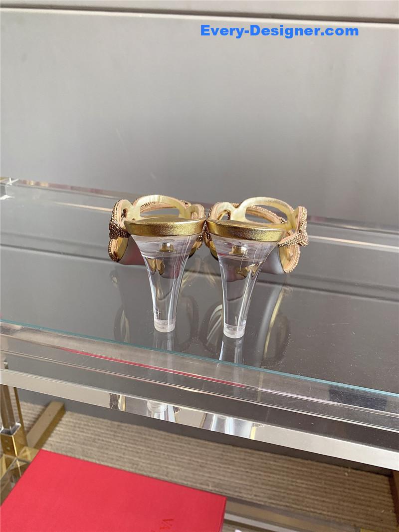Va1e*ntin0 new crystal heel high-heeled slippers