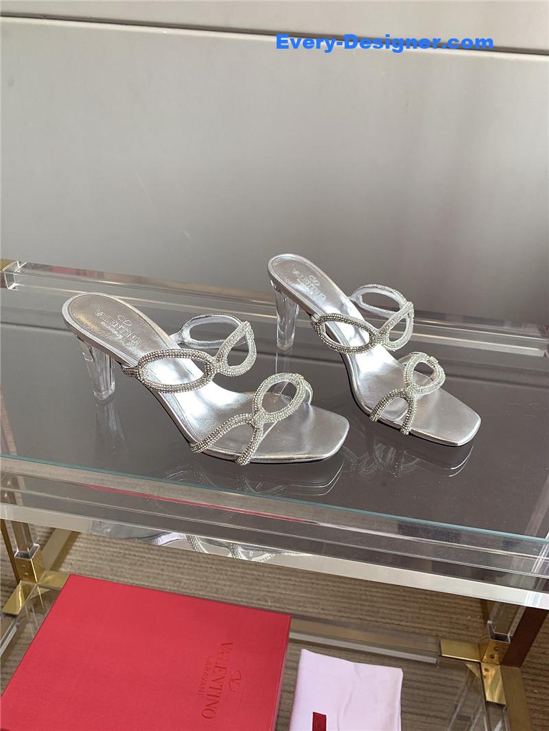 valentino new crystal heel high-heeled slippers