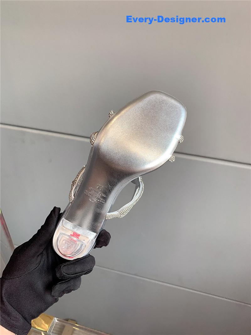 Va1e*ntin0 new crystal heel high-heeled slippers