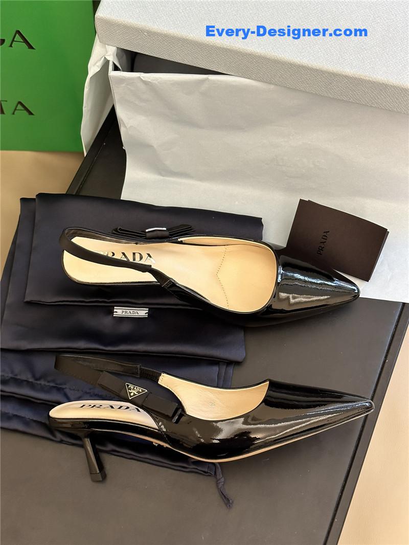 prada paneled satin bow pumps