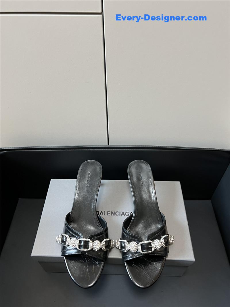 Ba1en*iaga silver stud buckle spice slippers