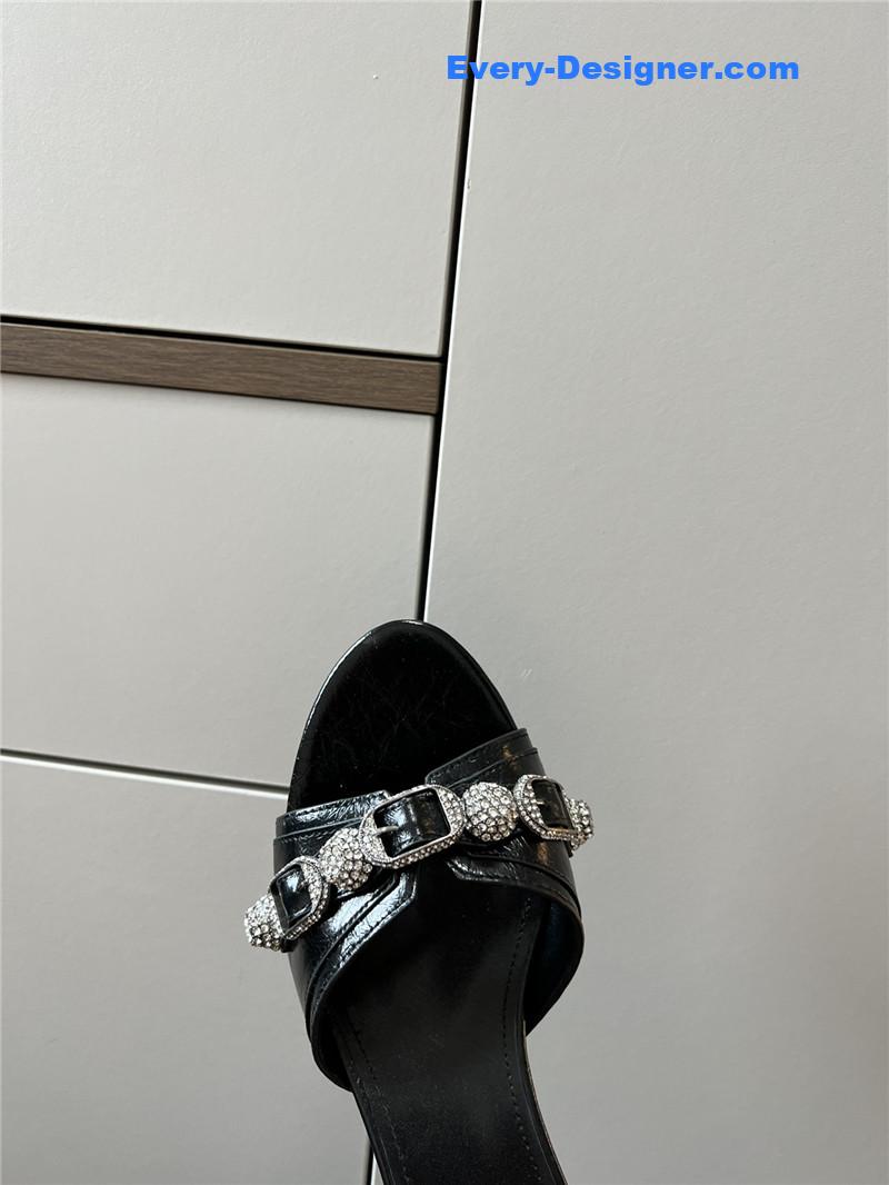 Ba1en*iaga silver stud buckle spice slippers